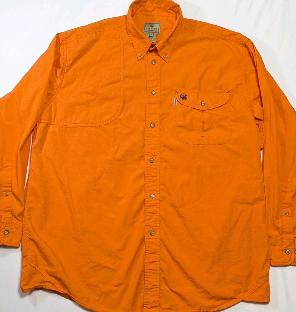 Beretta Hunting Shirt Orange Field Shooting Button Up Quilted Vented Mens XL